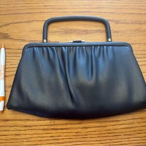 Navy Leather Clutch with Metal Clasp
